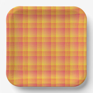 Red Yellow Checker Abstract Pattern Paper Plate