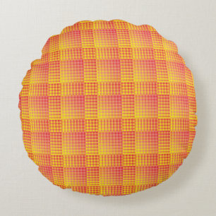 Red Yellow Checker Abstract Pattern Round Cushion