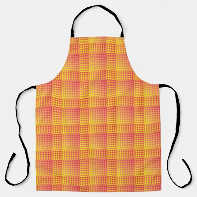 Red Yellow Chequered Abstract Pattern Apron (Front)