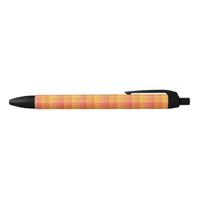Red Yellow Chequered Abstract Pattern Black Ink Pen (Top)