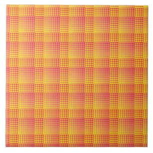 Red Yellow Chequered Abstract Pattern Ceramic Tile