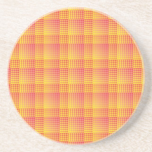 Red Yellow Chequered Abstract Pattern Coaster (Front)