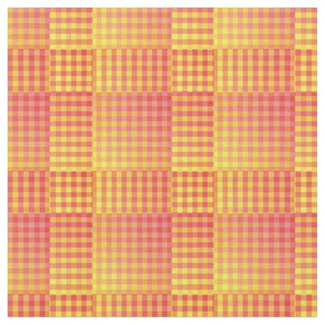 Red Yellow Chequered Abstract Pattern Fabric (Close Up)