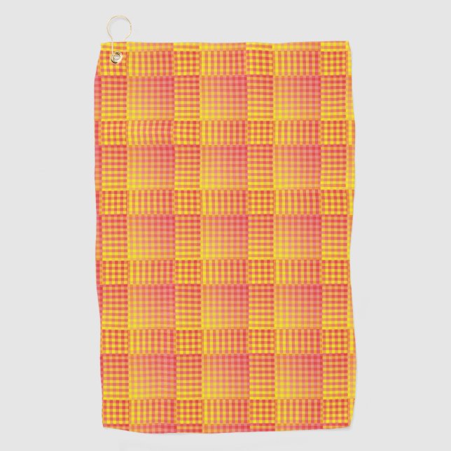 Red Yellow Chequered Abstract Pattern Golf Towel (Front)
