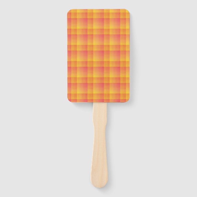 Red Yellow Chequered Abstract Pattern Hand Fan (Front)