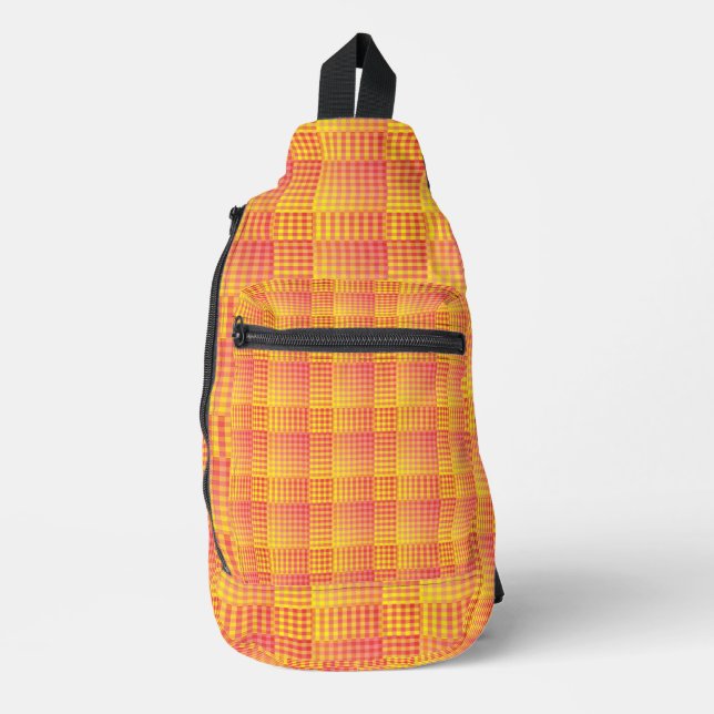 Red Yellow Chequered Abstract Pattern Sling Bag (Front)