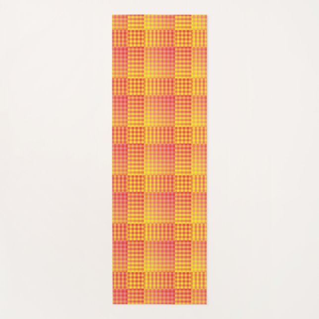 Red Yellow Chequered Abstract Pattern Yoga Mat (Front)
