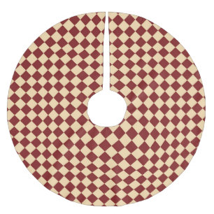 Red Yellow Chequered Diamond Pattern Brushed Polyester Tree Skirt