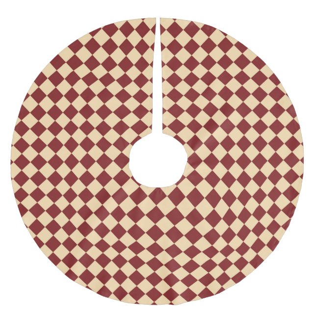 Red Yellow Chequered Diamond Pattern Brushed Polyester Tree Skirt (Front)