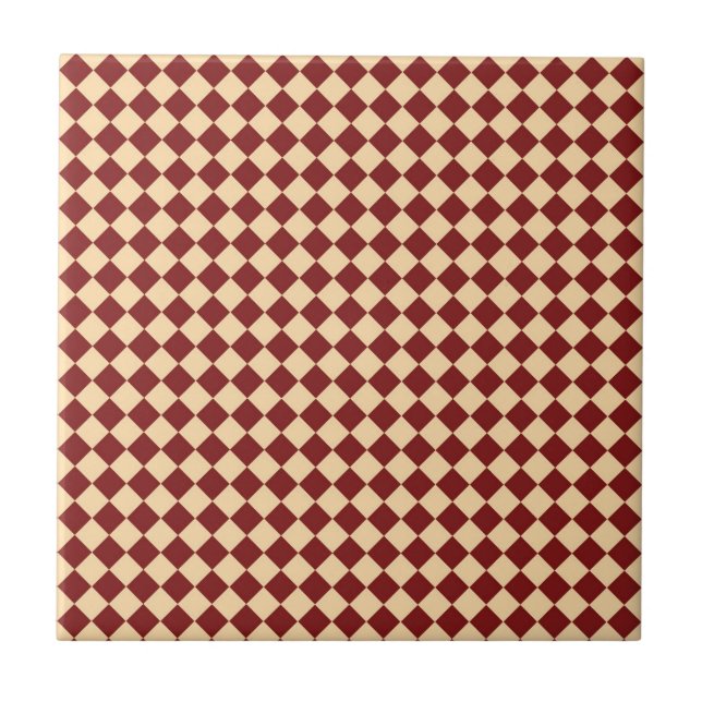 Red Yellow Chequered Diamond Pattern Ceramic Tile (Front)