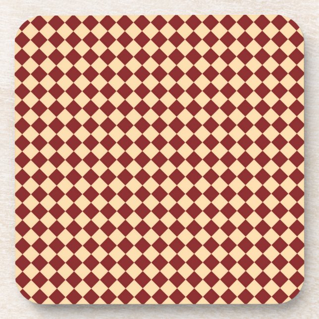 Red Yellow Chequered Diamond Pattern Coaster (Front)