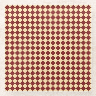 Red Yellow Chequered Diamond Pattern Glass Coaster