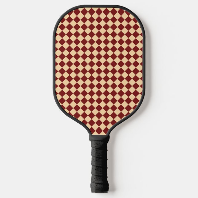 Red Yellow Chequered Diamond Pattern Pickleball Paddle (Front)