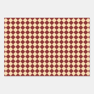Red Yellow Chequered Diamond Pattern Wrapping Paper Sheet