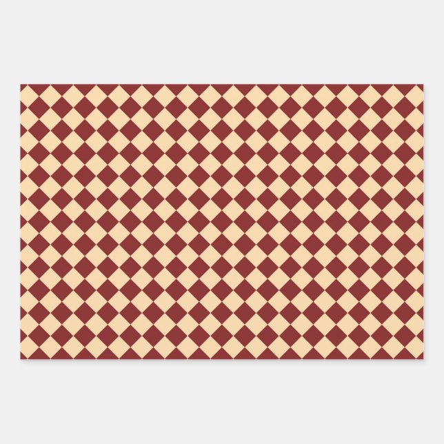 Red Yellow Chequered Diamond Pattern Wrapping Paper Sheet (Front)