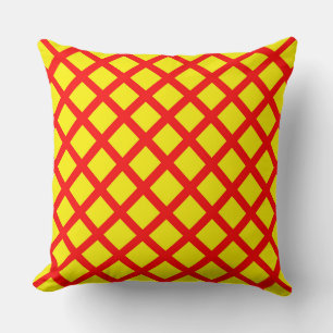 Red Yellow Chequered Diamond Stripes Pattern Cushion