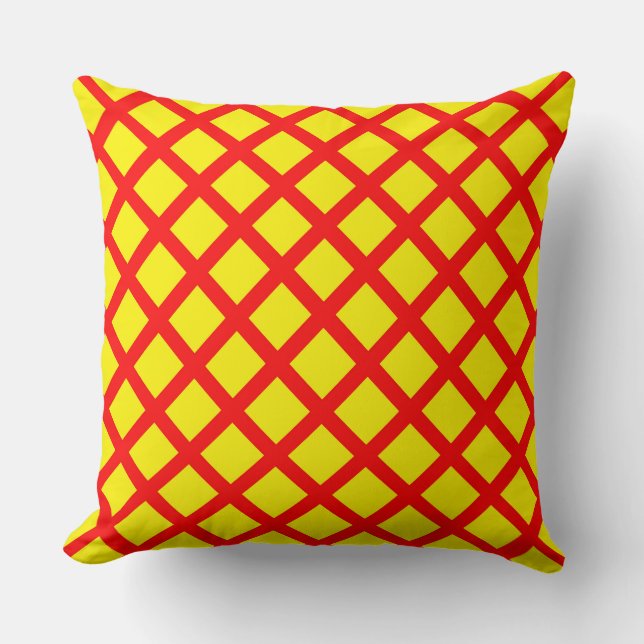 Red Yellow Chequered Diamond Stripes Pattern Cushion (Front)