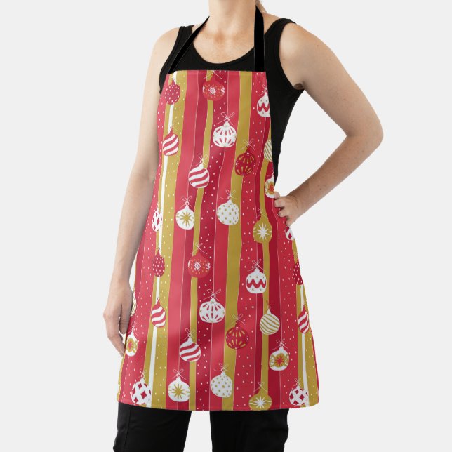 Red Yellow Christmas Tree Ornaments Apron (Insitu)