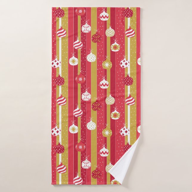 Red Yellow Christmas Tree Ornaments Bath Towel (Bath Towel)