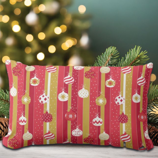Red Yellow Christmas Tree Ornaments Lumbar Cushion (Creator Uploaded)