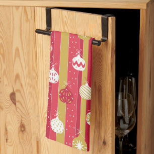 Red Yellow Christmas Tree Ornaments Tea Towel