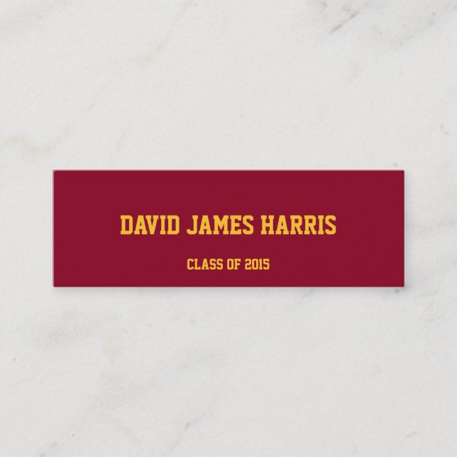 Red yellow collegiate graduation insert name card (Front)