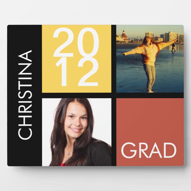 Red yellow colour block class year graduation plaque (Front)