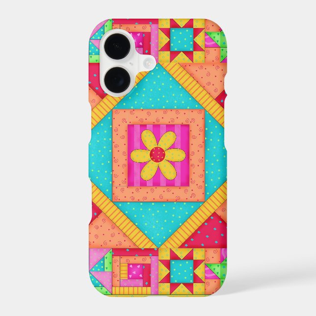 Red Yellow Colourful Patchwork Quilt Art (Back)