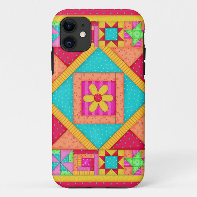 Red Yellow Colourful Patchwork Quilt Art Case-Mate iPhone Case (Back)