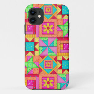 Red Yellow Colourful Patchwork Quilt Art iPhone 11 Case