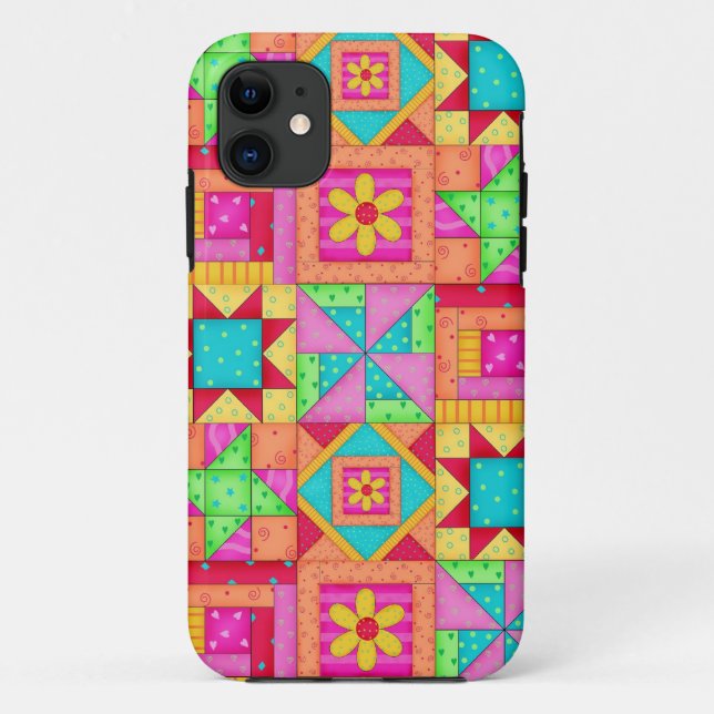 Red Yellow Colourful Patchwork Quilt Art Case-Mate iPhone Case (Back)