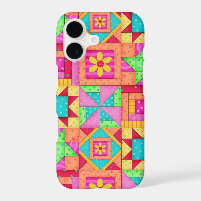 Red Yellow Colourful Patchwork Quilt Block Art (Back)
