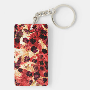 Red yellow daisy flower pattern abstract design key ring