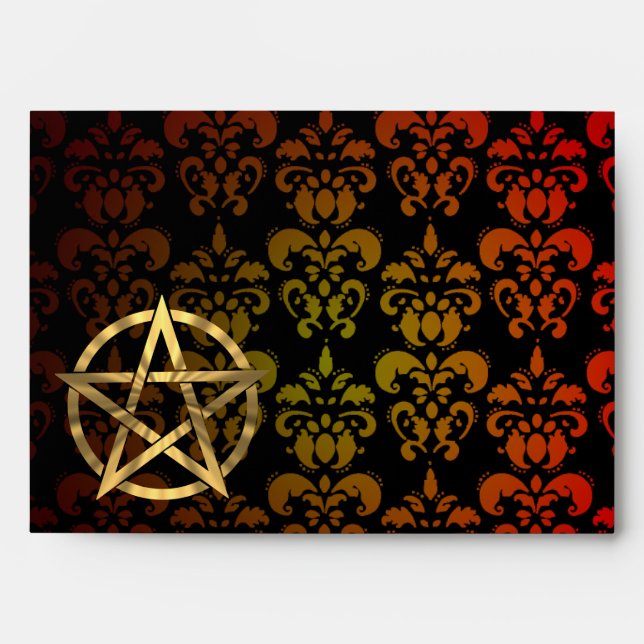 Red,  yellow damask and golden pentacle envelope (Front)