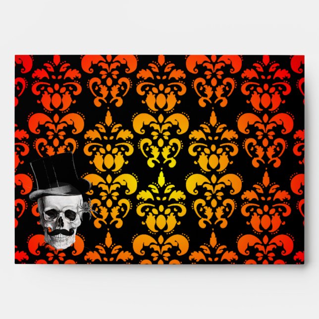 Red,  yellow damask and Steampunk skull Envelopes (Front)