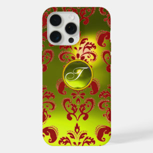 RED YELLOW DAMASK GEMSTONE MONOGRAM Floral iPhone 15 Pro Max Case