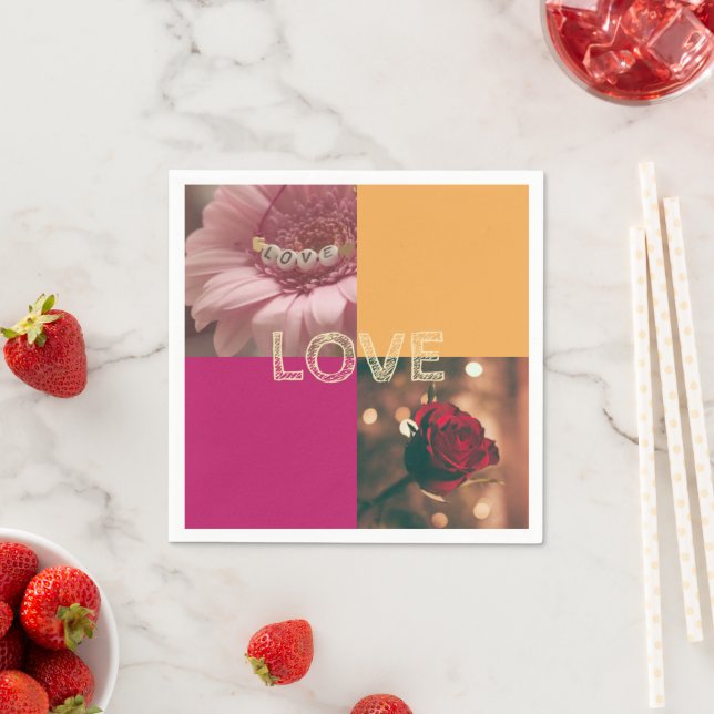 Red, yellow designed paper cocktail celebration napkin (Insitu)