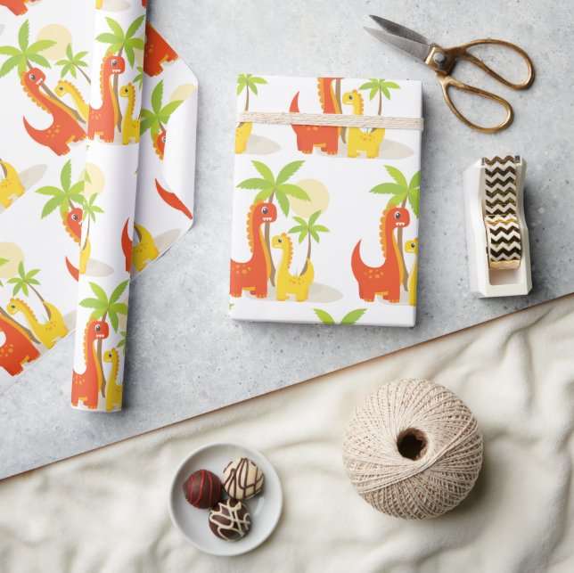 Red Yellow Dinosaur Wrapping Paper for Gifts (Crafts)