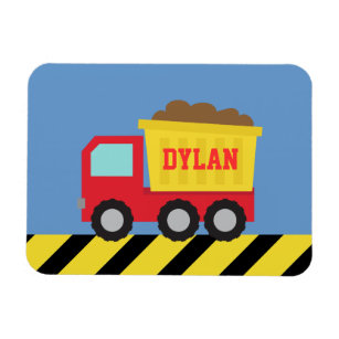 Red Yellow Dump Truck Kids Personalised Magnet