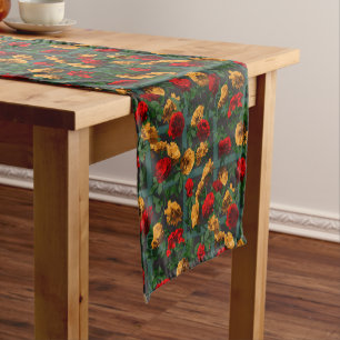 Red Yellow Elegant Floral Roses   Short Table Runner