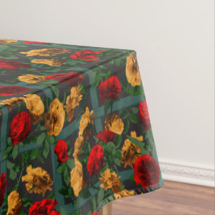 Red Yellow Elegant Floral Roses   Tablecloth