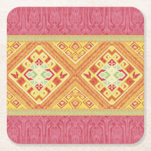 Red & Yellow Feathers Square Paper Coaster