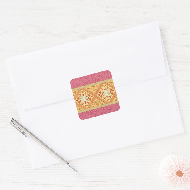 Red & Yellow Feathers Square Sticker (Envelope)