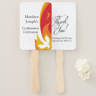 Red Yellow Fire and Dove Confirmation Editable Hand Fan