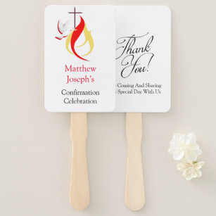 Red Yellow Fire Dove Cross Confirmation Editable Hand Fan
