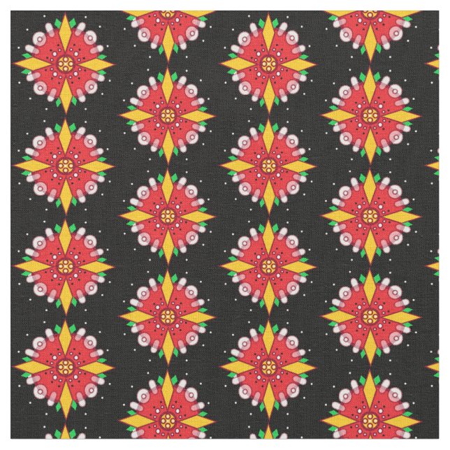 Red Yellow Floral Fabric (Close Up)