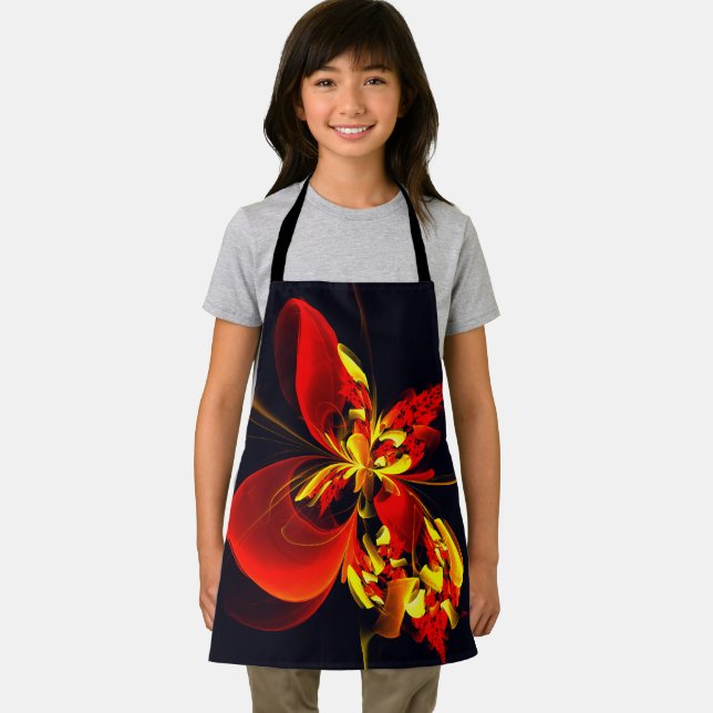 Red Yellow Floral Modern Abstract Art Pattern #10 Apron (Insitu)