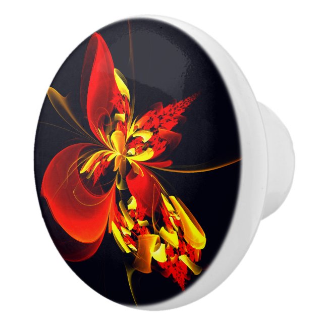 Red Yellow Floral Modern Abstract Art Pattern #10 Ceramic Knob (Right)