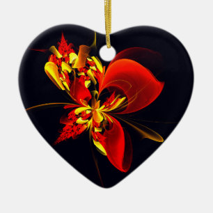 Red Yellow Floral Modern Abstract Art Pattern #10 Ceramic Ornament