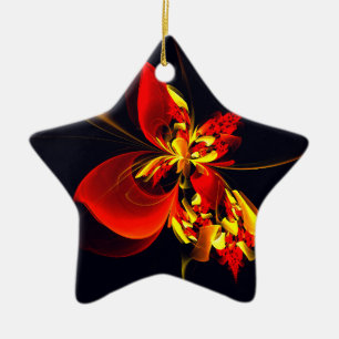 Red Yellow Floral Modern Abstract Art Pattern #10 Ceramic Ornament